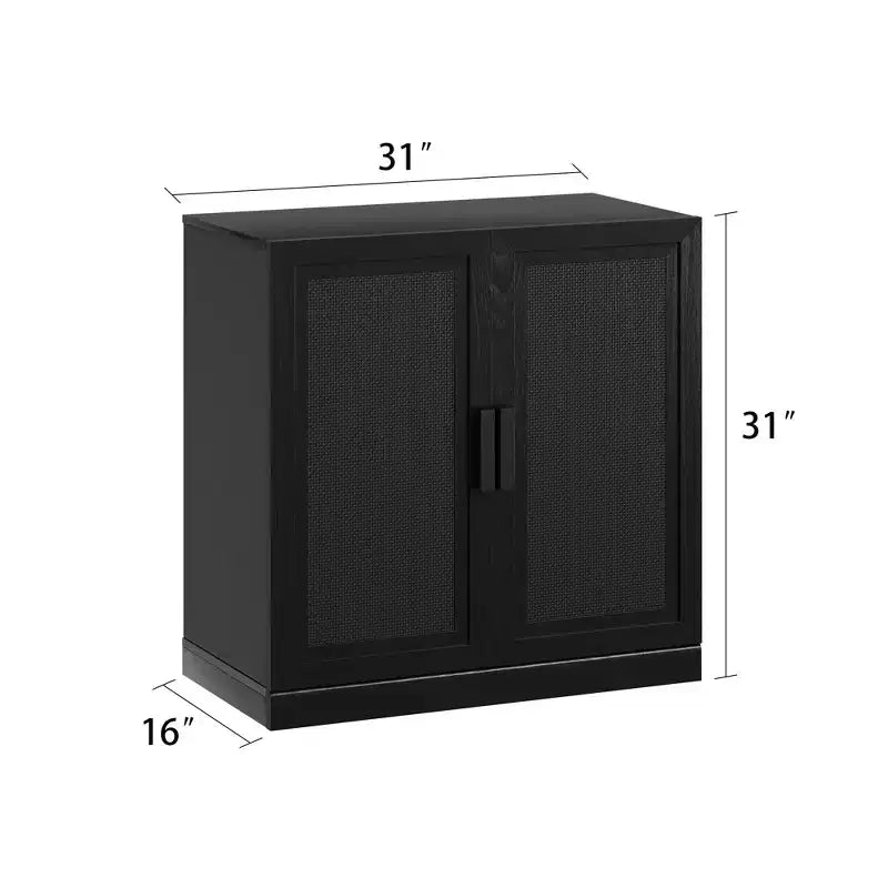 Mobiletto contenitore per porta in rattan nero, modello a 4 ante e 4 ripiani, unità singola — 157 cm (A) x 79 cm (L) x 41 cm (P)