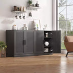 Mobiletto contenitore per porta in rattan nero, modello a 4 ante e 4 ripiani, unità singola — 157 cm (A) x 79 cm (L) x 41 cm (P)