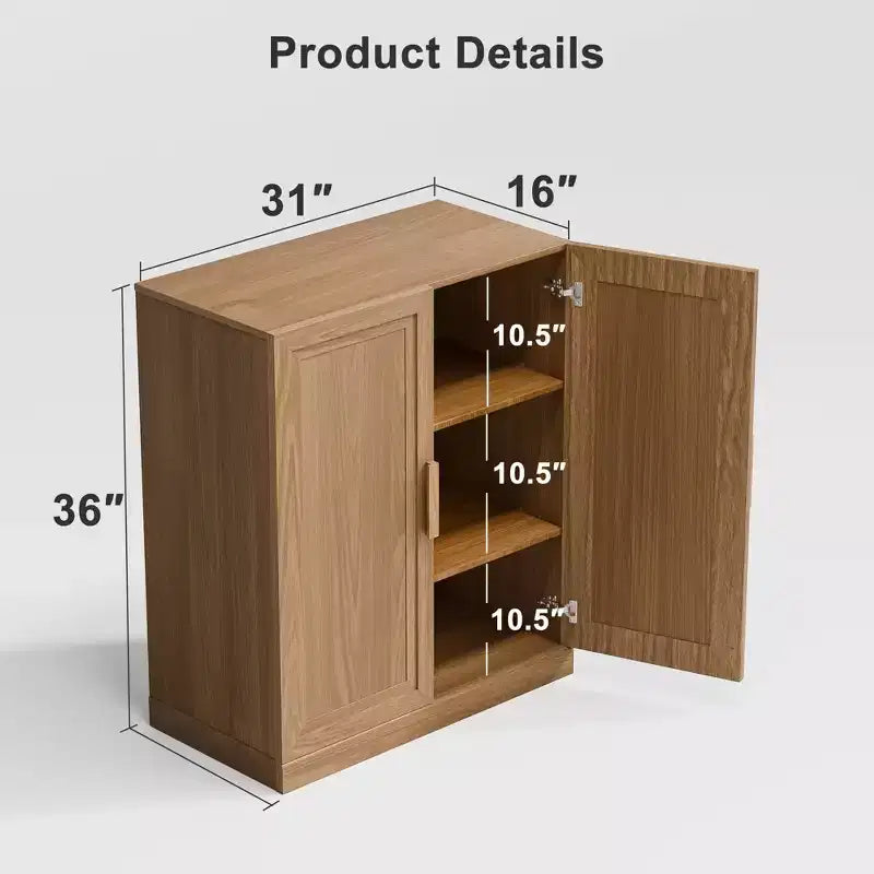Mobiletto portaoggetti a 2 ante color legno naturale con ripiani regolabili, montaggio in 1 persona