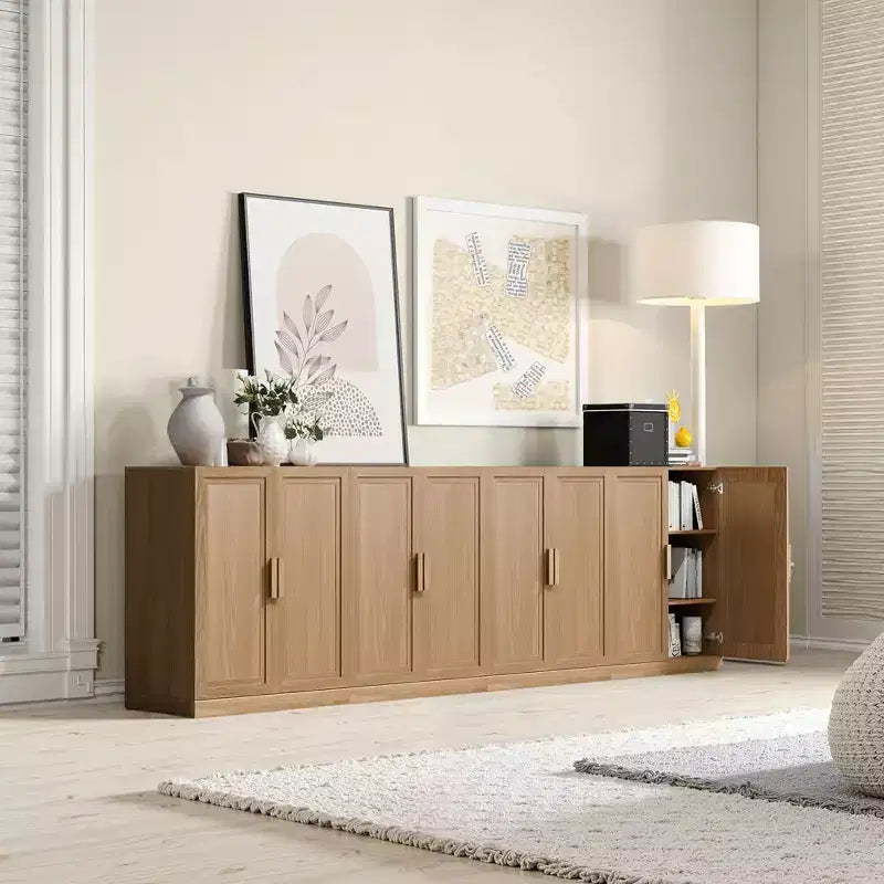 Mobiletto portaoggetti a 2 ante color legno naturale con ripiani regolabili, montaggio in 1 persona
