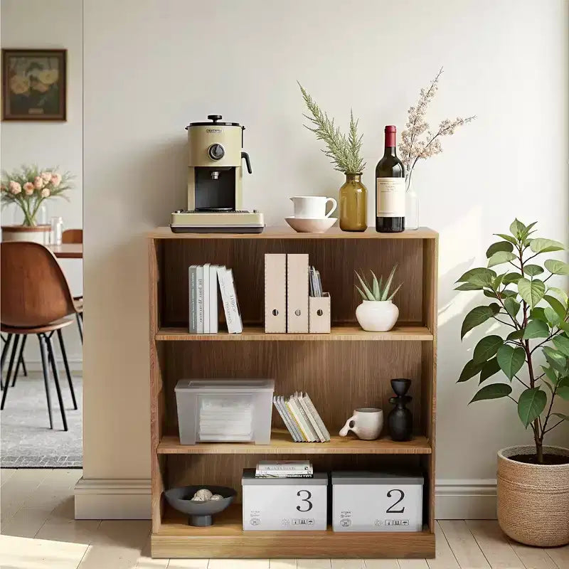 [36-inch | Open Storage]Natural Wood Doorless Decorative Cabinet (Multi-Tier Shelf + Modern Design)