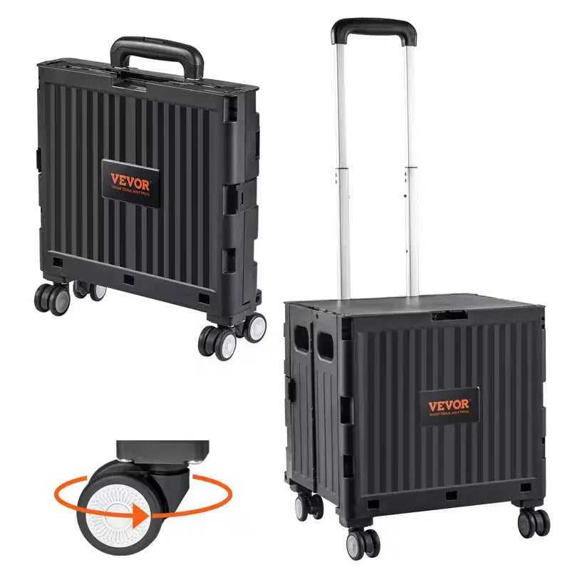 VEVOR Foldable Utility Cart, 110 lbs Load Capacity, Folding Portable Rolling Crate Handcart with Heavy Duty Telescoping Handle and 4 Rotate Wheels