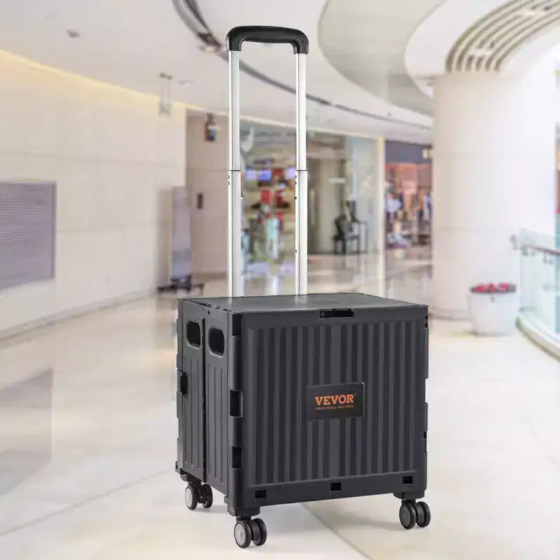 Carrello Utilità Pieghevole Nero, Capacità 50 kg, Uso per 1 Persona, Carrello a 4 Ruote con Manico Telescopico