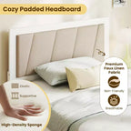 Letto a piattaforma singolo bianco e beige con 2 cassetti portaoggetti e testiera imbottita, 1 persona