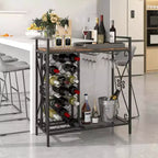 Cantinetta portabottiglie da 21 bottiglie autoportante in nero e oro/marrone con porta bicchieri