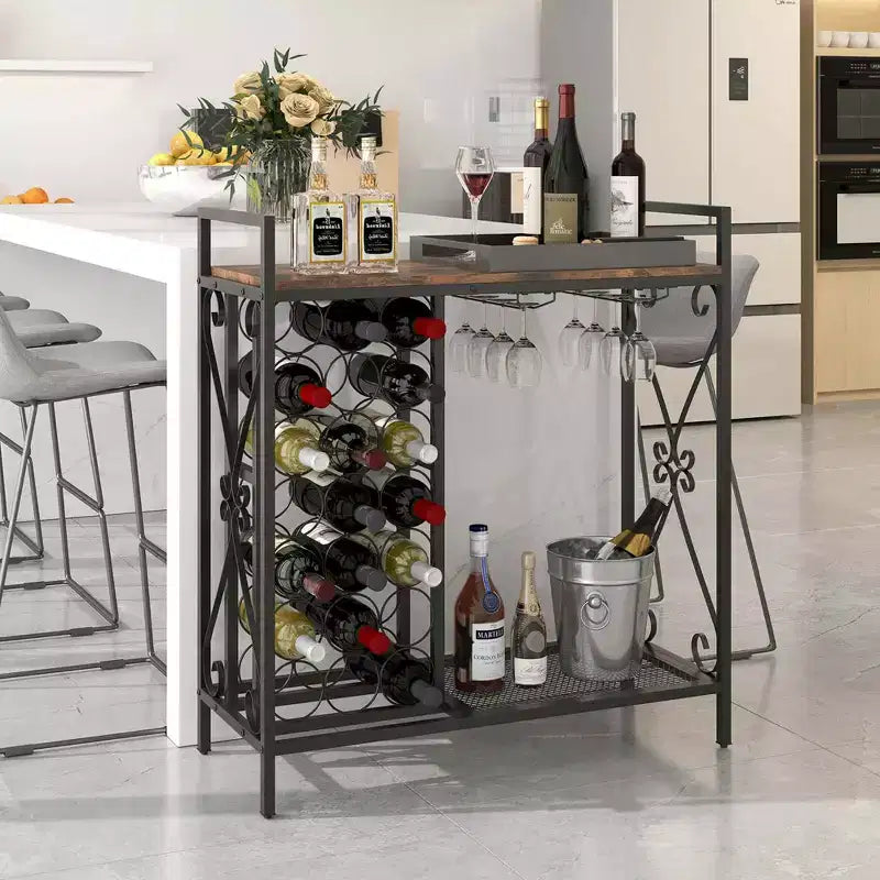 Cantinetta portabottiglie da 21 bottiglie autoportante in nero e oro/marrone con porta bicchieri