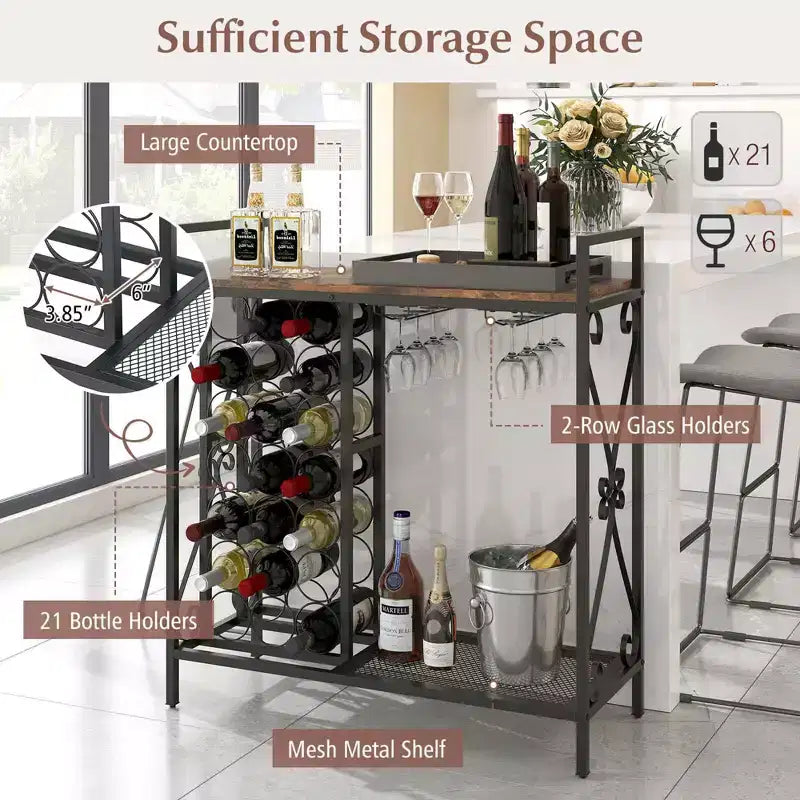 Cantinetta portabottiglie da 21 bottiglie autoportante in nero e oro/marrone con porta bicchieri