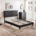 Letto a piattaforma imbottito Black Queen, capitonné, in PU, per 1