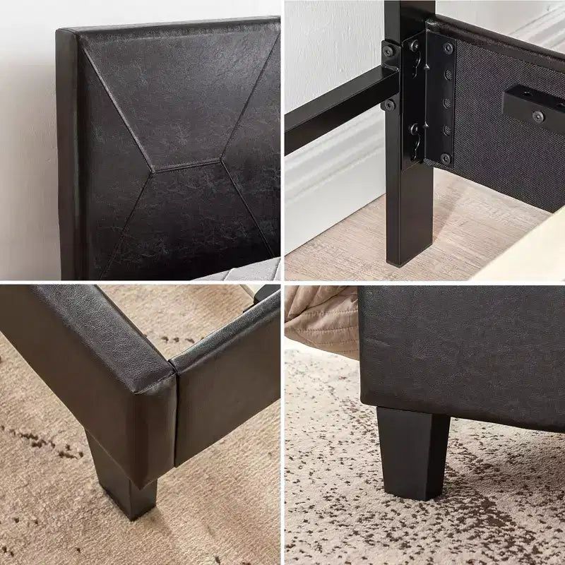 Letto a piattaforma imbottito Black Queen, capitonné, in PU, per 1