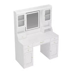 Tavolo da Trucco Moderno Bianco con Specchio e Luci, 6 Cassetti, 4 Armadietti, 1 Posto