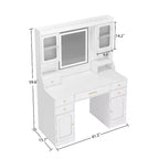 Tavolo da Trucco Moderno Bianco con Specchio e Luci, 6 Cassetti, 4 Armadietti, 1 Posto