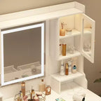 Tavolo da Trucco Moderno Bianco con Specchio e Luci, 6 Cassetti, 4 Armadietti, 1 Posto