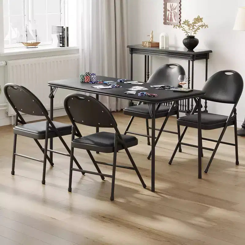 Set da 4 sedie e tavolo da gioco pieghevole in PU nei colori Beige/Nero/Bianco, 4 posti