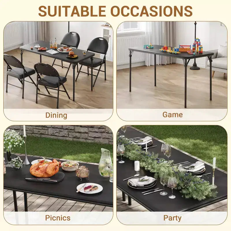 Set da 4 sedie e tavolo da gioco pieghevole in PU nei colori Beige/Nero/Bianco, 4 posti