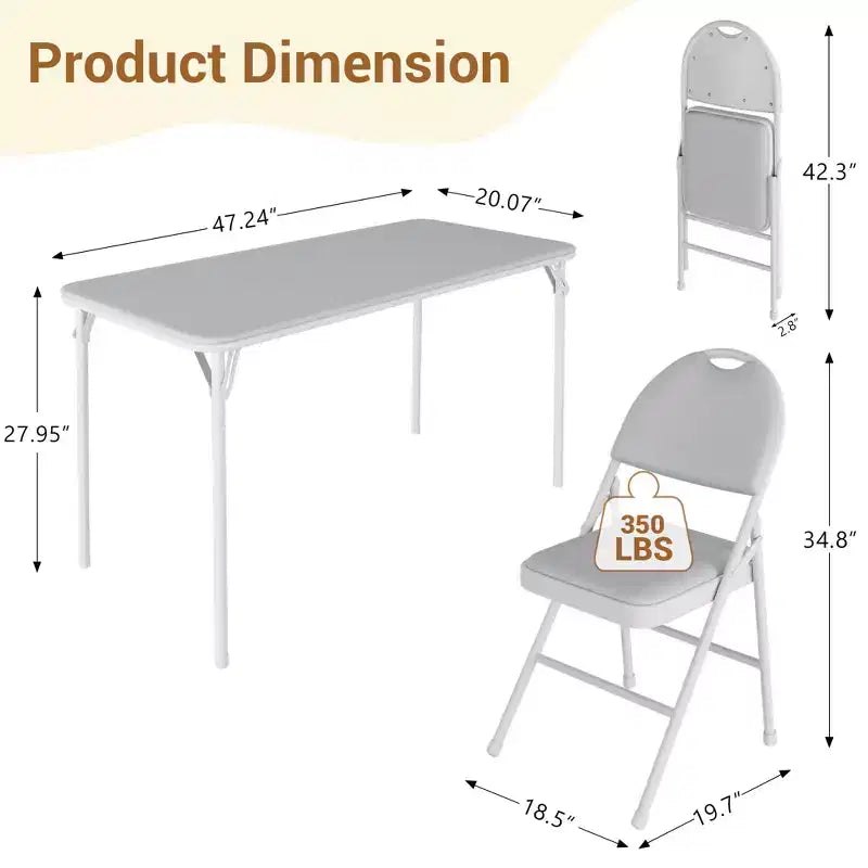Set da 4 sedie e tavolo da gioco pieghevole in PU nei colori Beige/Nero/Bianco, 4 posti