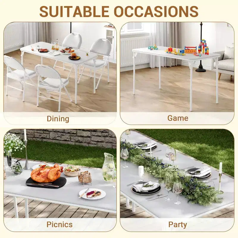 Set da 4 sedie e tavolo da gioco pieghevole in PU nei colori Beige/Nero/Bianco, 4 posti