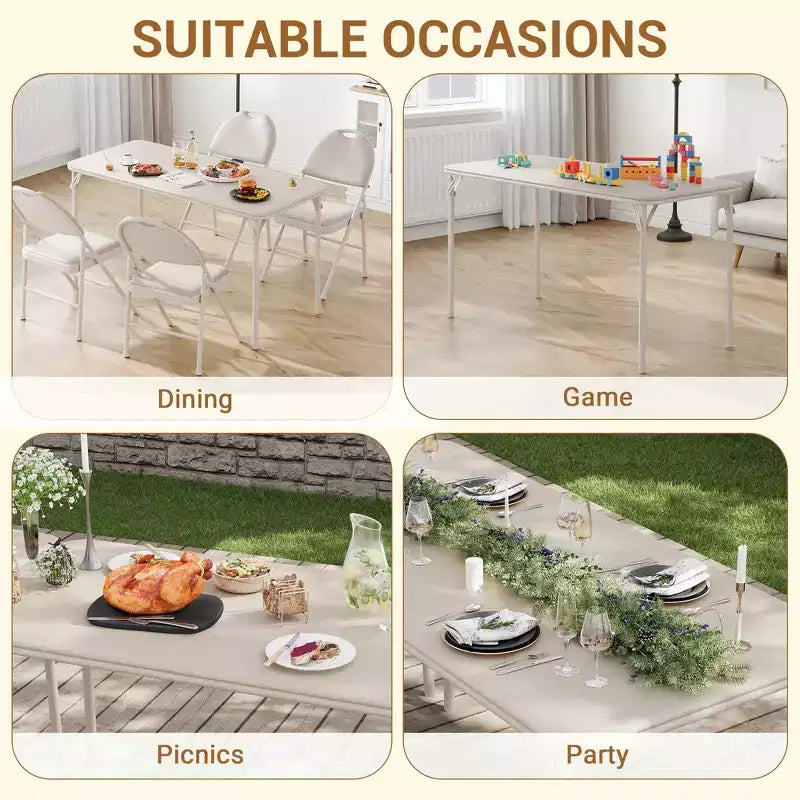 Set da 4 sedie e tavolo da gioco pieghevole in PU nei colori Beige/Nero/Bianco, 4 posti