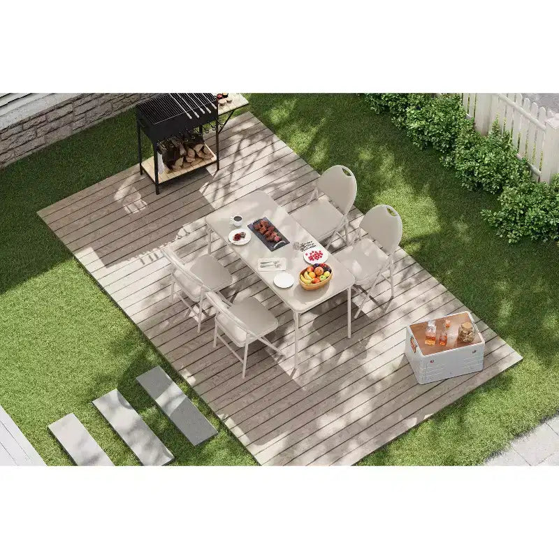 Set da 4 sedie e tavolo da gioco pieghevole in PU nei colori Beige/Nero/Bianco, 4 posti