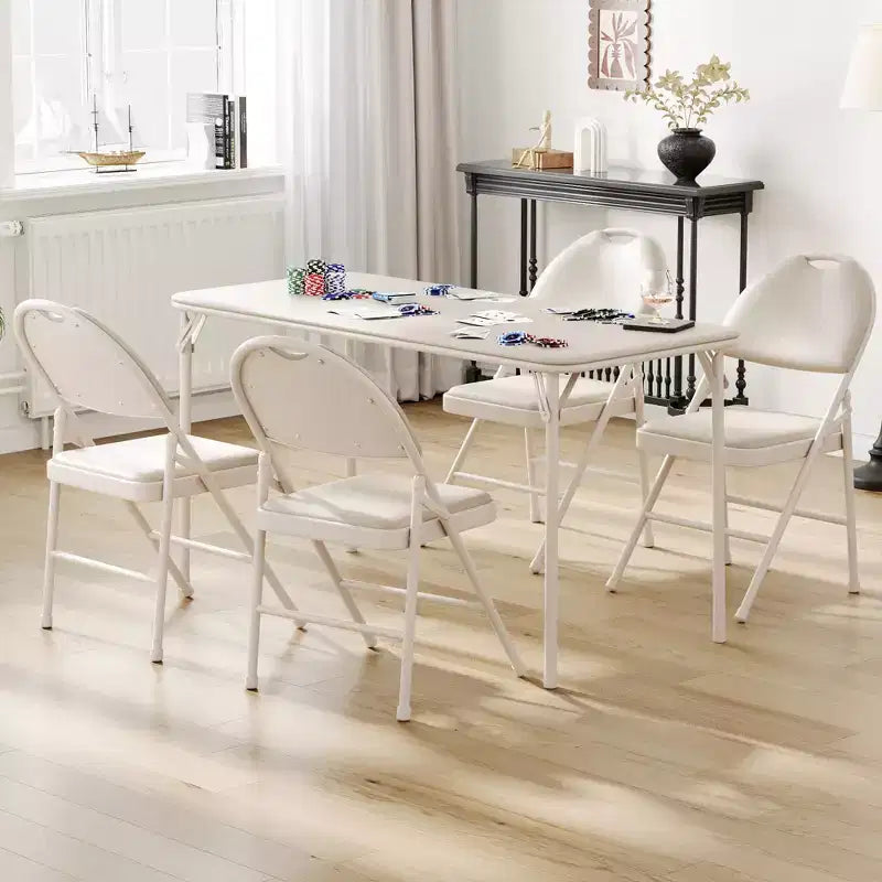 COZONY 5 Piece Foldable PU Upholstered Card Table and Chairs, Portable Folding Table and Chairs Set, for Dining Room, Office, Camping