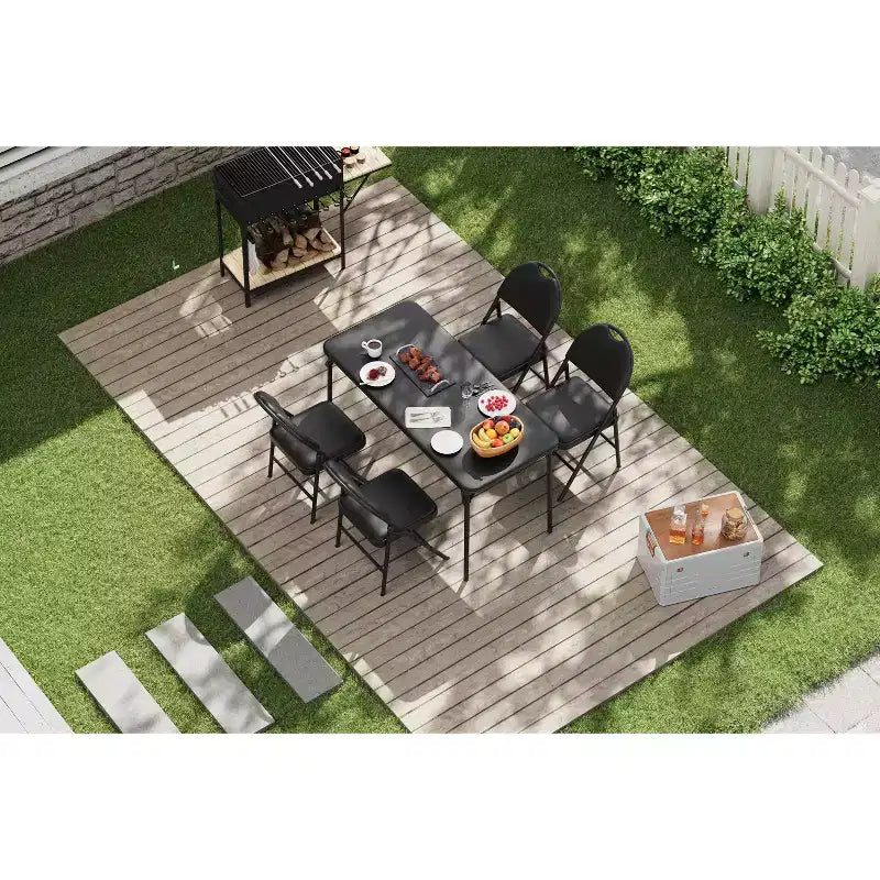 Set da 4 sedie e tavolo da gioco pieghevole in PU nei colori Beige/Nero/Bianco, 4 posti