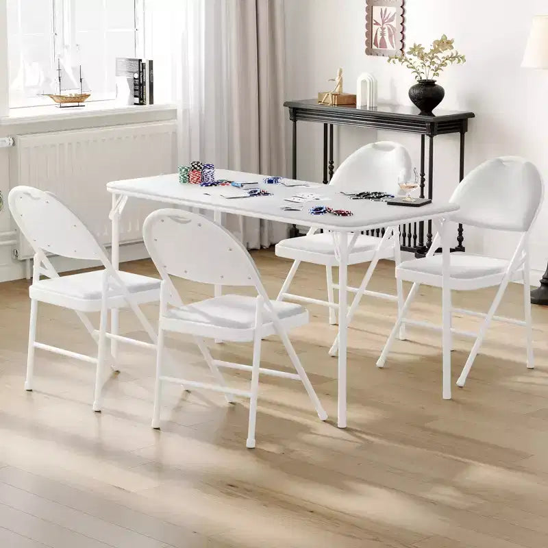Set da 4 sedie e tavolo da gioco pieghevole in PU nei colori Beige/Nero/Bianco, 4 posti