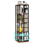 Scaffale porta libri girevole a 360° a 4 ripiani, struttura in metallo – Nero/Marrone/Bianco, singolo