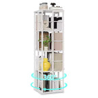 Scaffale porta libri girevole a 360° a 4 ripiani, struttura in metallo – Nero/Marrone/Bianco, singolo