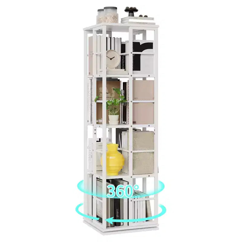 Scaffale porta libri girevole a 360° a 4 ripiani, struttura in metallo – Nero/Marrone/Bianco, singolo