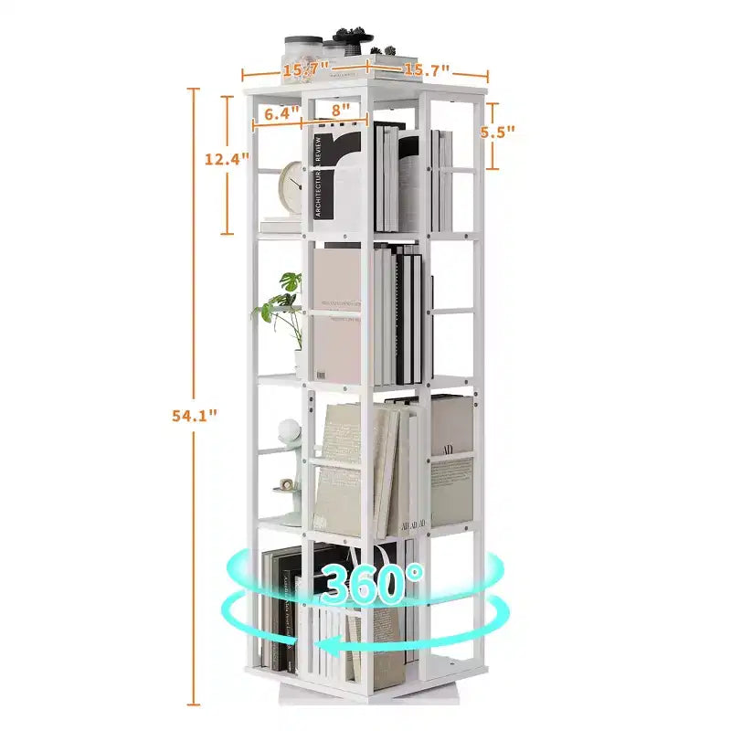 Scaffale porta libri girevole a 360° a 4 ripiani, struttura in metallo – Nero/Marrone/Bianco, singolo