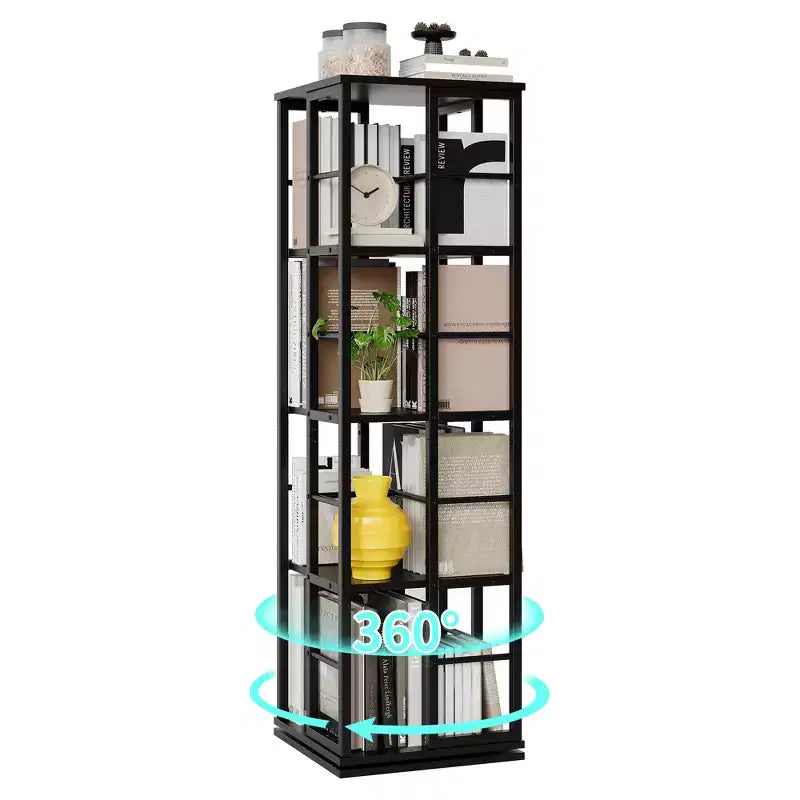 Scaffale porta libri girevole a 360° a 4 ripiani, struttura in metallo – Nero/Marrone/Bianco, singolo