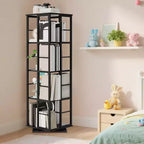 Scaffale porta libri girevole a 360° a 4 ripiani, struttura in metallo – Nero/Marrone/Bianco, singolo