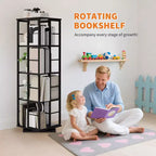 Scaffale porta libri girevole a 360° a 4 ripiani, struttura in metallo – Nero/Marrone/Bianco, singolo