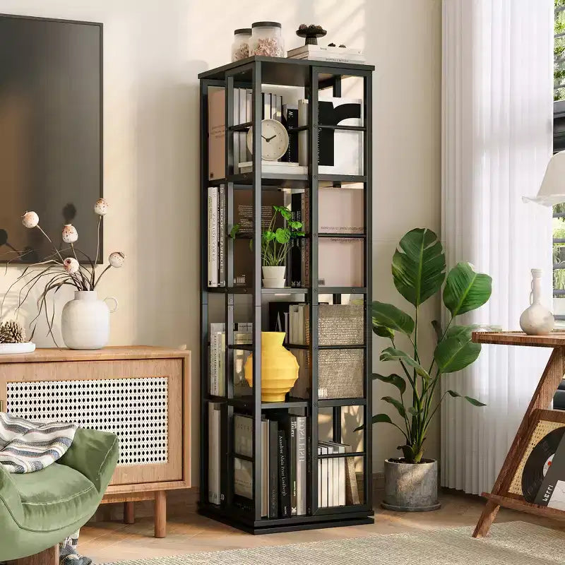 4-Tier Rotating Bookshelf, 360 Spinner w/Metal Frame (15.75x54)