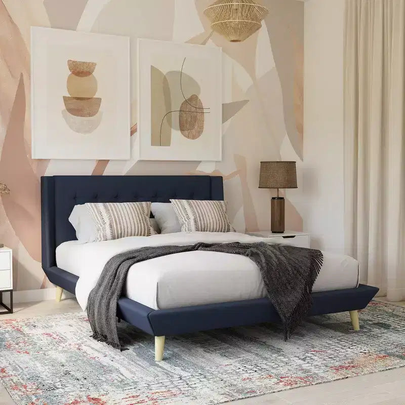 GDFStudio Harriman Modern Wood and Linen Tufted Upholstered Bed