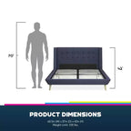 Letto a piattaforma imbottito con alette in lino grigio, Queen, 2 posti letto