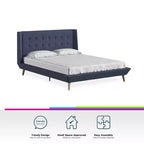 Letto a piattaforma imbottito con alette in lino grigio, Queen, 2 posti letto