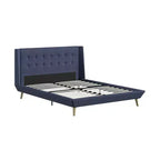 Letto a piattaforma imbottito con alette in lino grigio, Queen, 2 posti letto