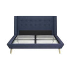 Letto a piattaforma imbottito con alette in lino grigio, Queen, 2 posti letto
