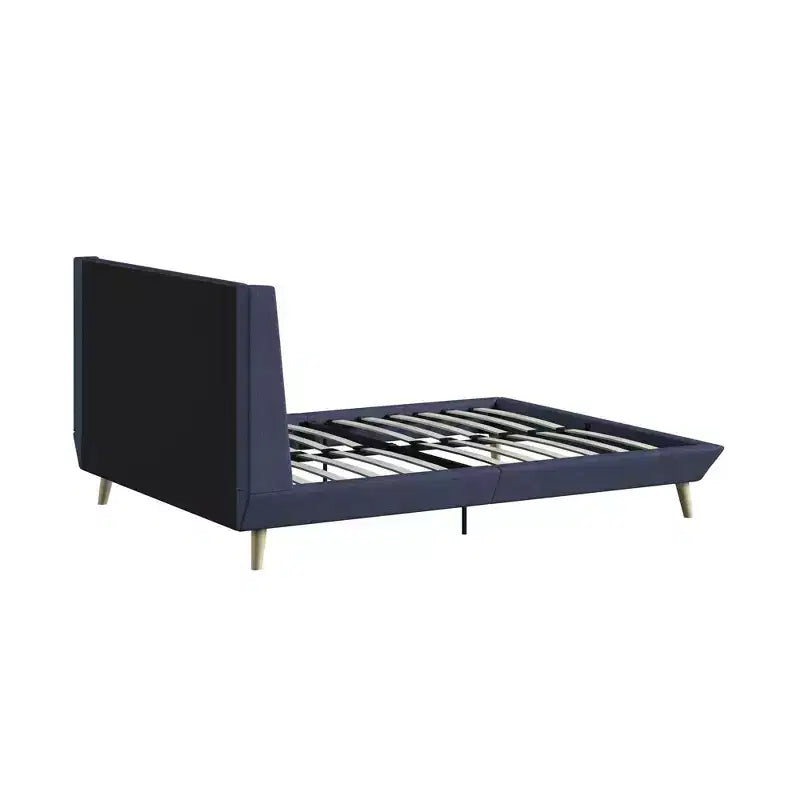 Letto a piattaforma imbottito con alette in lino grigio, Queen, 2 posti letto
