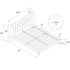 Letto a piattaforma imbottito con alette in lino grigio, Queen, 2 posti letto