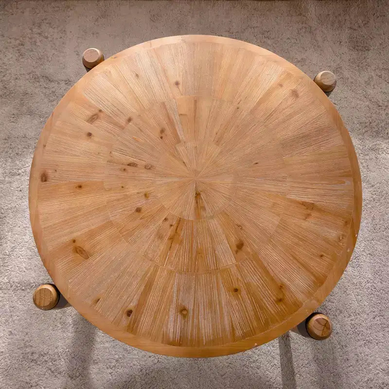 Tavolino da Caffè Rotondo in Legno Marrone, Rustico, 1 Posto