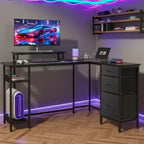 Scrivania angolare a L da 55" con luci LED e vani portaoggetti, Nera, 1 persona
