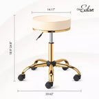 Sgabello Girevole Senza Schienale Rotondo Nero/Bianco Sporco con Ruote, 1 Persona