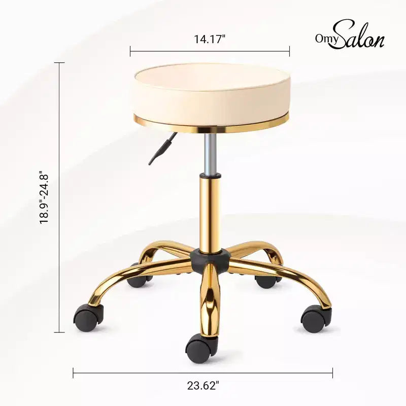 Sgabello Girevole Senza Schienale Rotondo Nero/Bianco Sporco con Ruote, 1 Persona