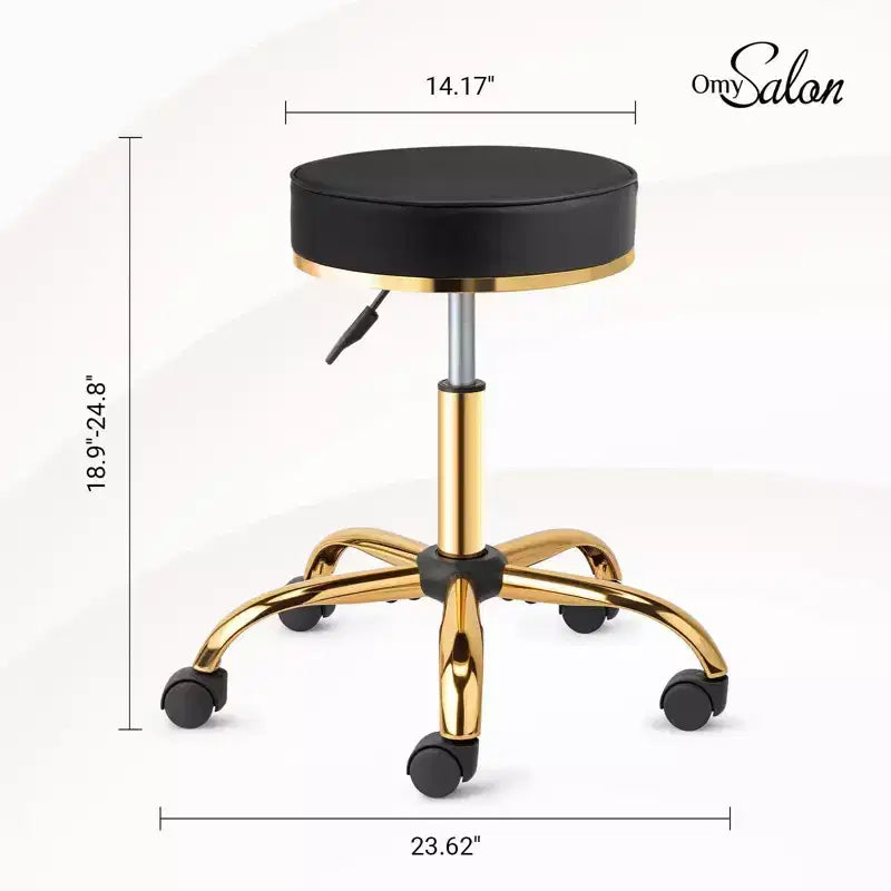 Sgabello Girevole Senza Schienale Rotondo Nero/Bianco Sporco con Ruote, 1 Persona