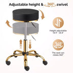 Sgabello Girevole Senza Schienale Rotondo Nero/Bianco Sporco con Ruote, 1 Persona