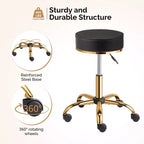 Sgabello Girevole Senza Schienale Rotondo Nero/Bianco Sporco con Ruote, 1 Persona