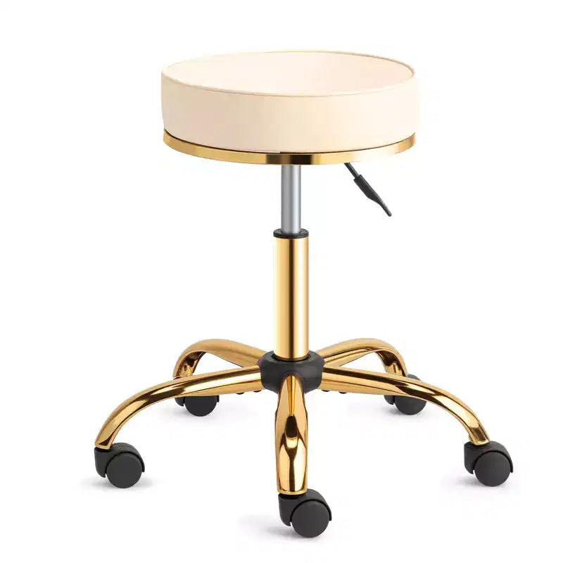 Sgabello Girevole Senza Schienale Rotondo Nero/Bianco Sporco con Ruote, 1 Persona