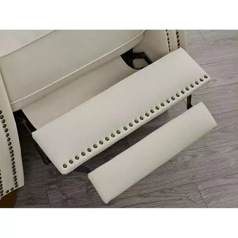 Poltrona reclinabile push-back in similpelle beige / nera / grigio antracite / marrone sella con profili borchiati, posto singolo