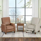 Poltrona reclinabile push-back in similpelle beige / nera / grigio antracite / marrone sella con profili borchiati, posto singolo